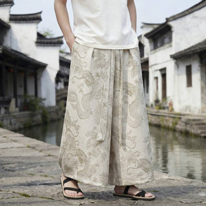 Buddha Stones Pantaloni estivi casual Tang con coulisse e stampa drago, modello alla caviglia, da uomo, a gamba larga. - image 39