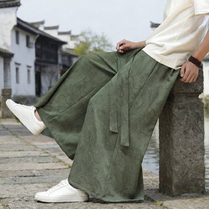 Buddha Stones Pantaloni estivi casual Tang con coulisse e stampa drago, modello alla caviglia, da uomo, a gamba larga. - image 8