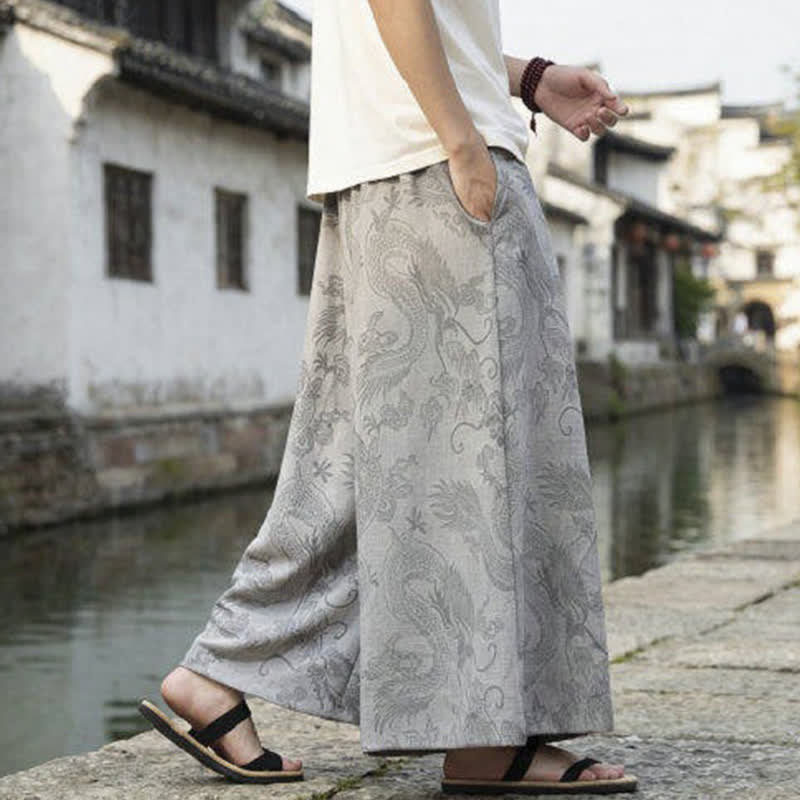 Buddha Stones Pantaloni estivi casual Tang con coulisse e stampa drago, modello alla caviglia, da uomo, a gamba larga. - image 28