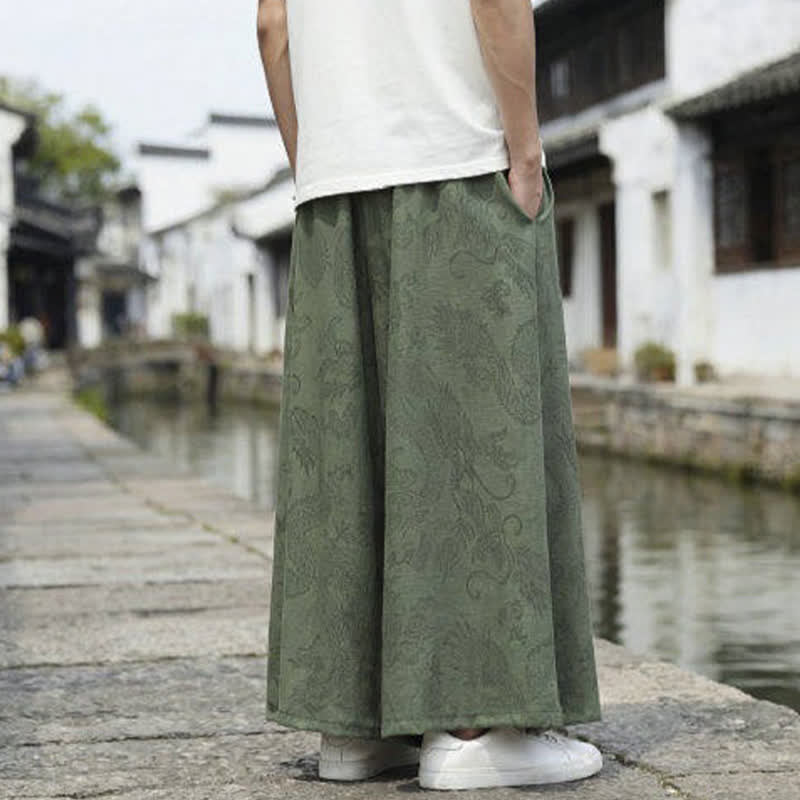 Buddha Stones Pantaloni estivi casual Tang con coulisse e stampa drago, modello alla caviglia, da uomo, a gamba larga. - image 4