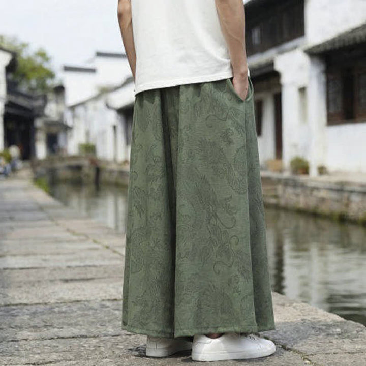 Buddha Stones Pantaloni estivi casual Tang con coulisse e stampa drago, modello alla caviglia, da uomo, a gamba larga. - image 4