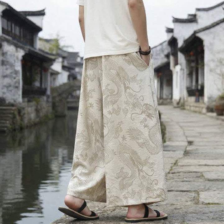 Buddha Stones Pantaloni estivi casual Tang con coulisse e stampa drago, modello alla caviglia, da uomo, a gamba larga. - image 42