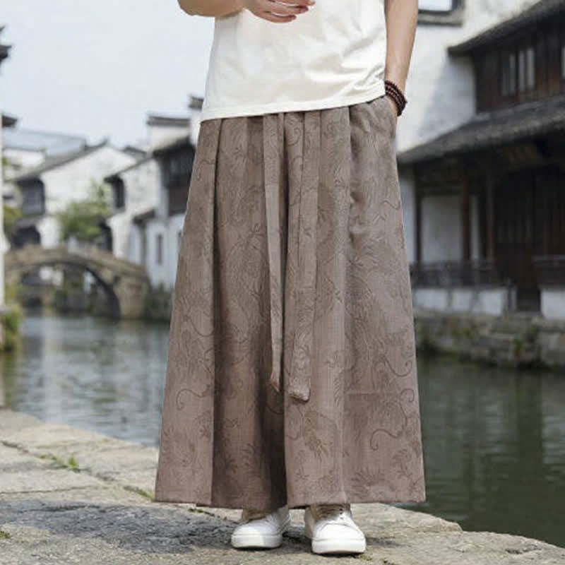 Buddha Stones Pantaloni estivi casual Tang con coulisse e stampa drago, modello alla caviglia, da uomo, a gamba larga. - Tan - US/UK/AU46, EU56 (5XL) - image 17