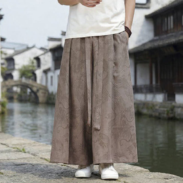 Buddha Stones Pantaloni estivi casual Tang con coulisse e stampa drago, modello alla caviglia, da uomo, a gamba larga. - Tan - US/UK/AU46, EU56 (5XL) - image 17