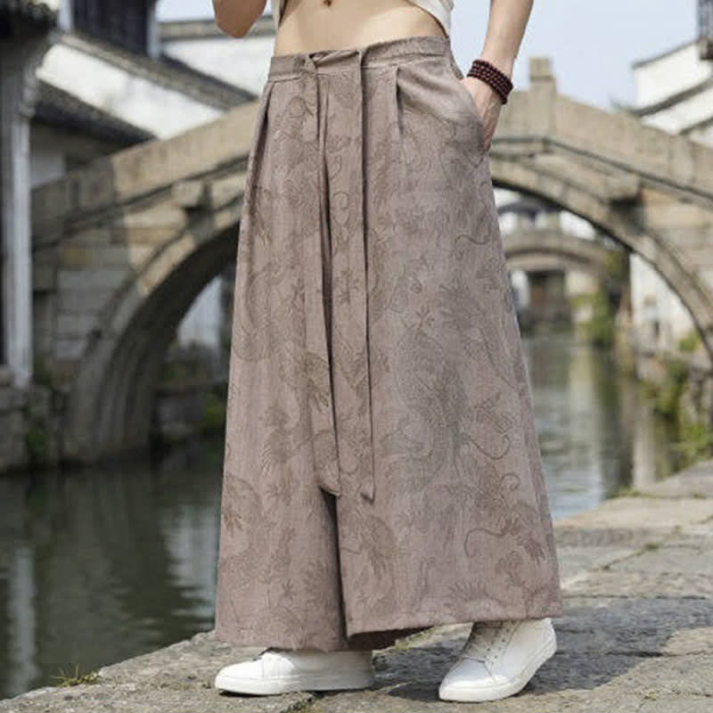 Buddha Stones Pantaloni estivi casual Tang con coulisse e stampa drago, modello alla caviglia, da uomo, a gamba larga. - image 19