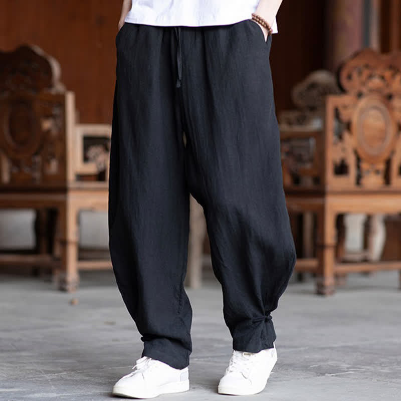 Buddha Stones Pantaloni estivi casual vintage con coulisse in vita elasticizzata, tinta unita, alla caviglia, da uomo, affusolati - Nero - US/UK/AU46, EU56 (5XL) - image 11