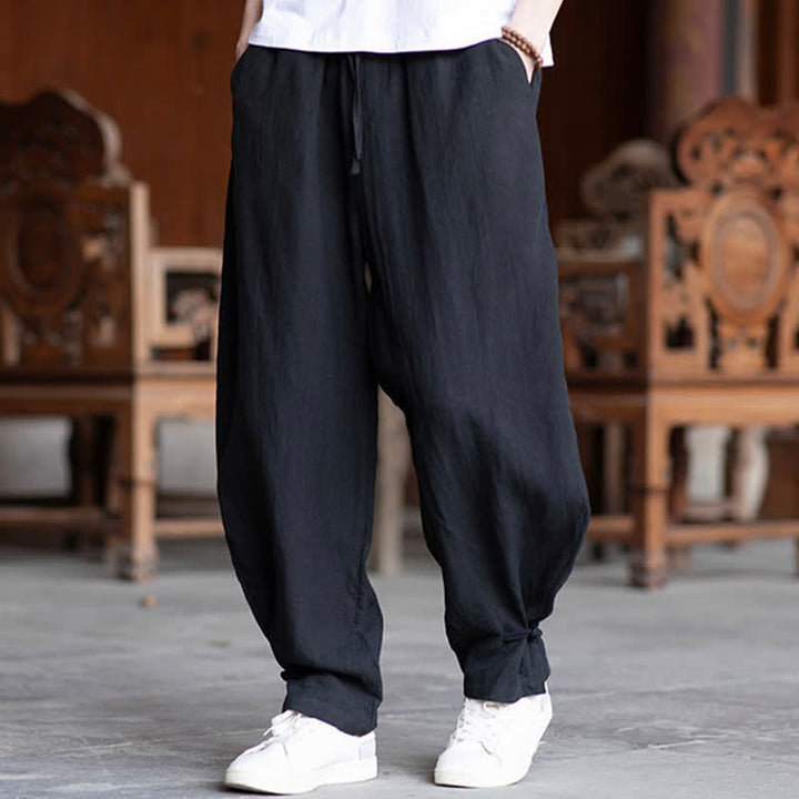 Buddha Stones Pantaloni estivi casual vintage con coulisse in vita elasticizzata, tinta unita, alla caviglia, da uomo, affusolati - Nero - US/UK/AU46, EU56 (5XL) - image 11