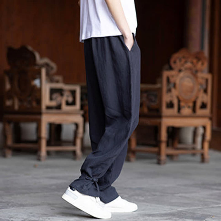 Buddha Stones Pantaloni estivi casual vintage con coulisse in vita elasticizzata, tinta unita, alla caviglia, da uomo, affusolati - image 24