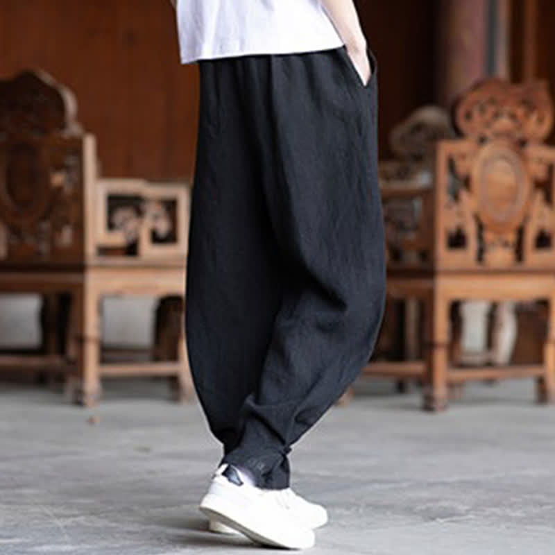Buddha Stones Pantaloni estivi casual vintage con coulisse in vita elasticizzata, tinta unita, alla caviglia, da uomo, affusolati - image 15