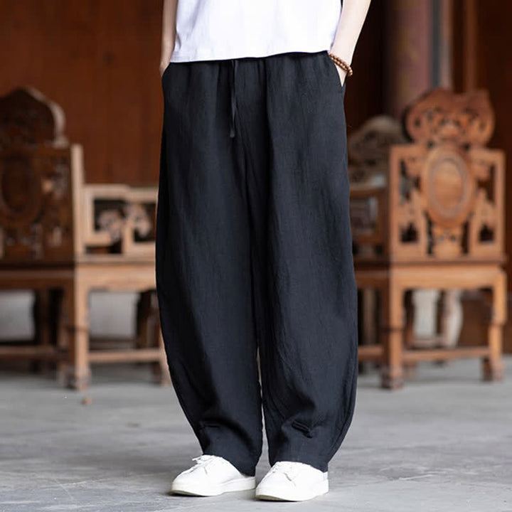 Buddha Stones Pantaloni estivi casual vintage con coulisse in vita elasticizzata, tinta unita, alla caviglia, da uomo, affusolati - image 12