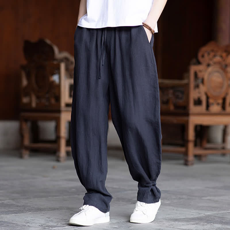 Buddha Stones Pantaloni estivi casual vintage con coulisse in vita elasticizzata, tinta unita, alla caviglia, da uomo, affusolati - Blu notte - US/UK/AU46, EU56 (5XL) - image 20