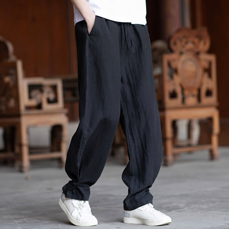 Buddha Stones Pantaloni estivi casual vintage con coulisse in vita elasticizzata, tinta unita, alla caviglia, da uomo, affusolati - image 13