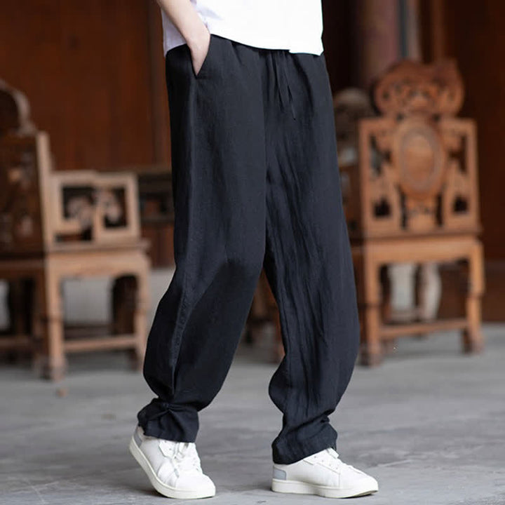 Buddha Stones Pantaloni estivi casual vintage con coulisse in vita elasticizzata, tinta unita, alla caviglia, da uomo, affusolati - image 13