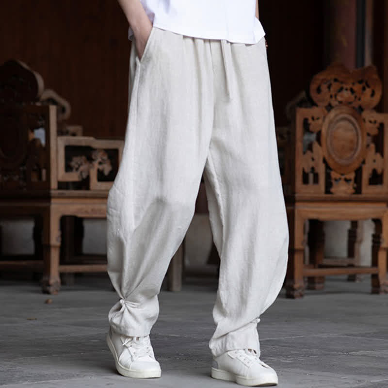 Buddha Stones Pantaloni estivi casual vintage con coulisse in vita elasticizzata, tinta unita, alla caviglia, da uomo, affusolati - image 4