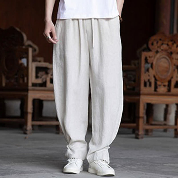 Buddha Stones Pantaloni estivi casual vintage con coulisse in vita elasticizzata, tinta unita, alla caviglia, da uomo, affusolati - image 5