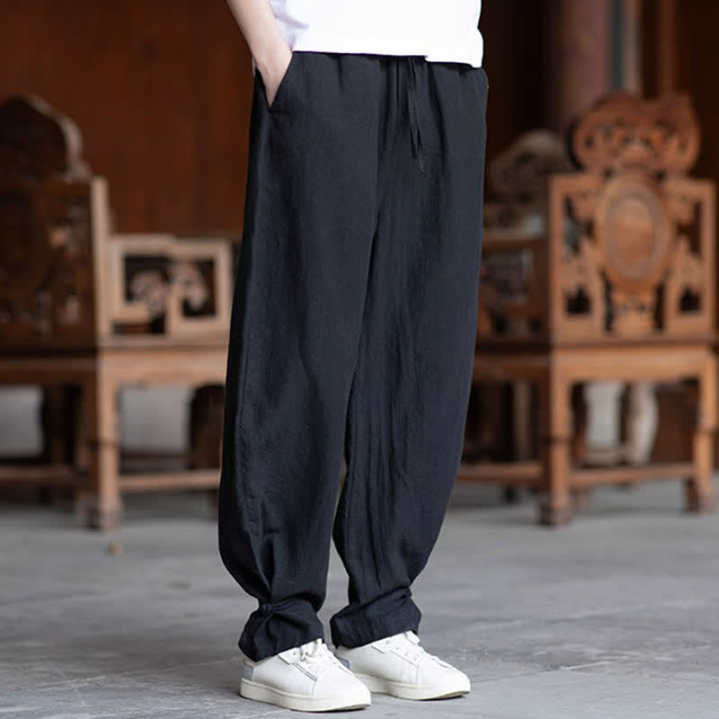 Buddha Stones Pantaloni estivi casual vintage con coulisse in vita elasticizzata, tinta unita, alla caviglia, da uomo, affusolati - image 16
