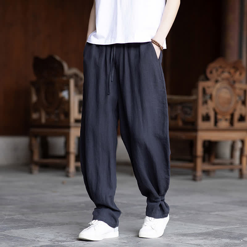 Buddha Stones Pantaloni estivi casual vintage con coulisse in vita elasticizzata, tinta unita, alla caviglia, da uomo, affusolati - image 22