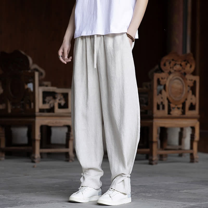 Buddha Stones Pantaloni estivi casual vintage con coulisse in vita elasticizzata, tinta unita, alla caviglia, da uomo, affusolati - Bianco - US/UK/AU46, EU56 (5XL) - image 0