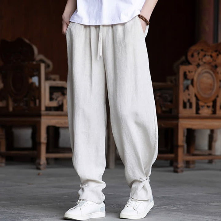 Buddha Stones Pantaloni estivi casual vintage con coulisse in vita elasticizzata, tinta unita, alla caviglia, da uomo, affusolati - image 6