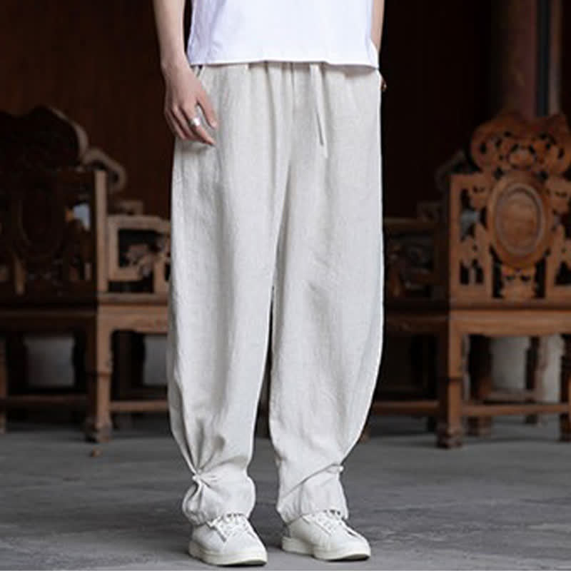 Buddha Stones Pantaloni estivi casual vintage con coulisse in vita elasticizzata, tinta unita, alla caviglia, da uomo, affusolati - image 1