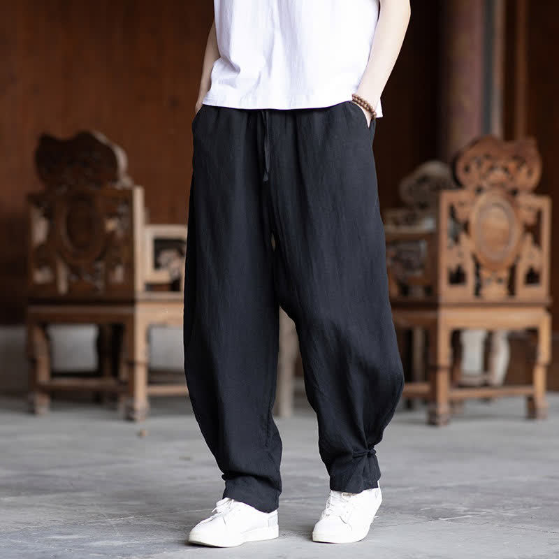 Buddha Stones Pantaloni estivi casual vintage con coulisse in vita elasticizzata, tinta unita, alla caviglia, da uomo, affusolati - image 25