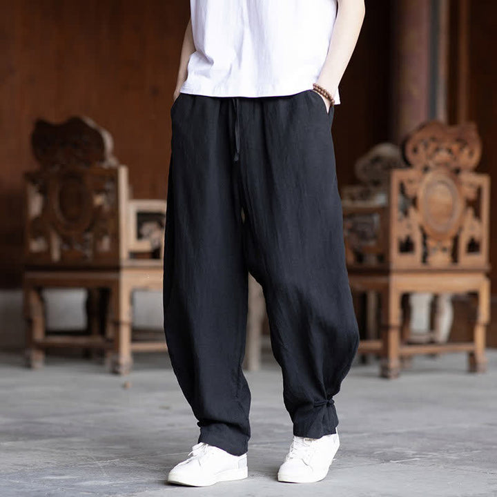 Buddha Stones Pantaloni estivi casual vintage con coulisse in vita elasticizzata, tinta unita, alla caviglia, da uomo, affusolati - image 25