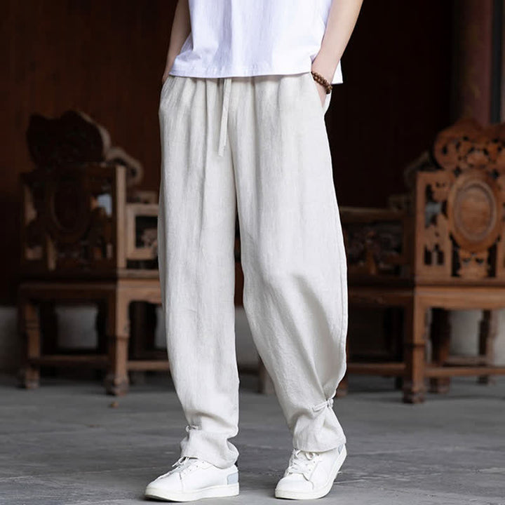 Buddha Stones Pantaloni estivi casual vintage con coulisse in vita elasticizzata, tinta unita, alla caviglia, da uomo, affusolati - image 2