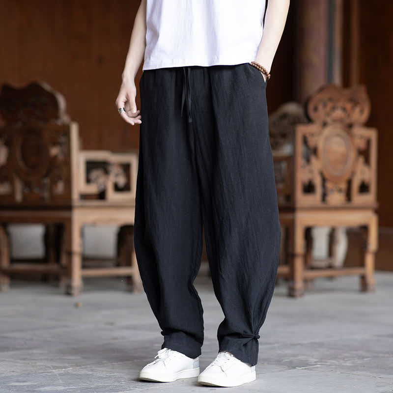 Buddha Stones Pantaloni estivi casual vintage con coulisse in vita elasticizzata, tinta unita, alla caviglia, da uomo, affusolati - image 19