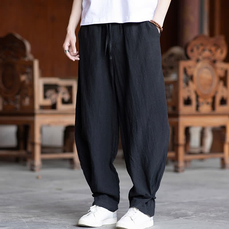 Buddha Stones Pantaloni estivi casual vintage con coulisse in vita elasticizzata, tinta unita, alla caviglia, da uomo, affusolati - image 18