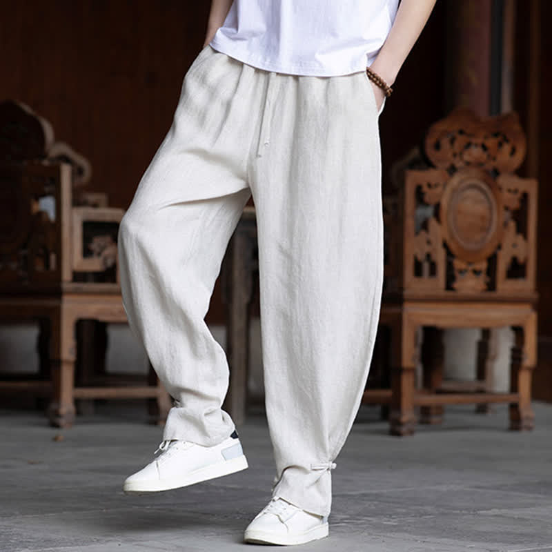 Buddha Stones Pantaloni estivi casual vintage con coulisse in vita elasticizzata, tinta unita, alla caviglia, da uomo, affusolati - image 7