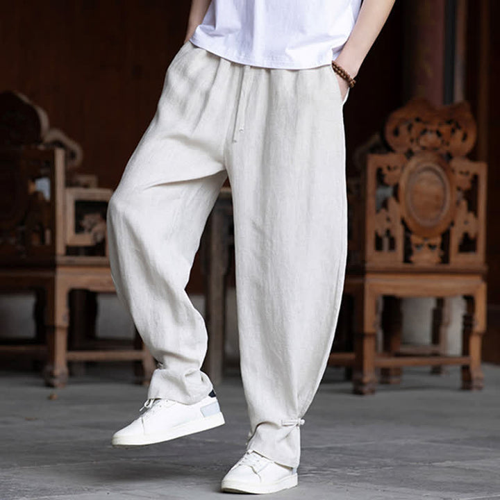 Buddha Stones Pantaloni estivi casual vintage con coulisse in vita elasticizzata, tinta unita, alla caviglia, da uomo, affusolati - image 7
