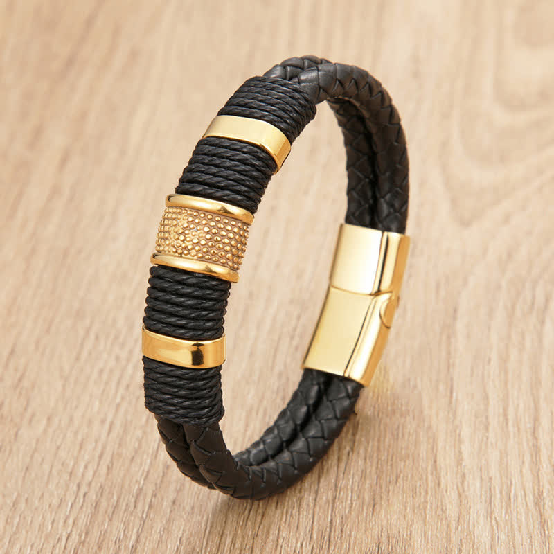 Buddha Stones Bracciale in pelle intrecciato a mano, resistente e a doppio strato - Oro - 7,9–8,3 pollici (20–21 cm) - image 6