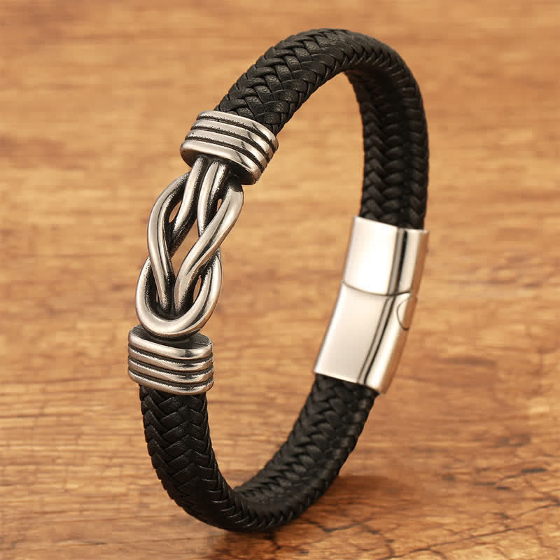 Buddha Stones Bracciale in pelle intrecciata con nodo infinito, resistente e dall'equilibrio geometrico - Acciaio - 7,9–8,3 pollici (20–21 cm) - image 0
