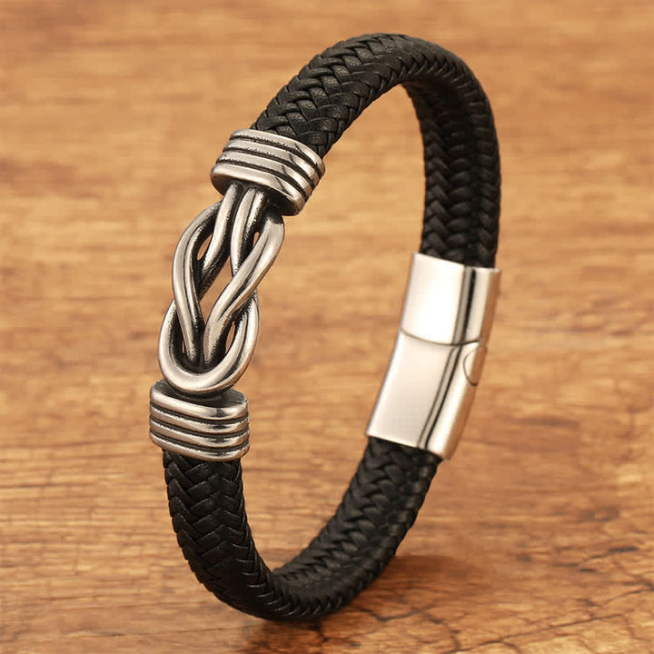 Buddha Stones Bracciale in pelle intrecciata con nodo infinito, resistente e dall'equilibrio geometrico - Acciaio - 7,9–8,3 pollici (20–21 cm) - image 0