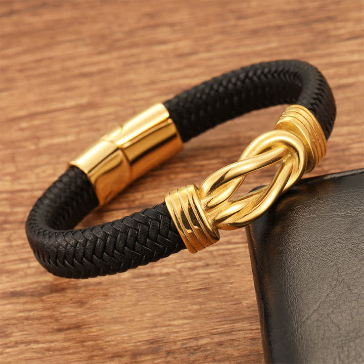 Buddha Stones Bracciale in pelle intrecciata con nodo infinito, resistente e dall'equilibrio geometrico - image 5