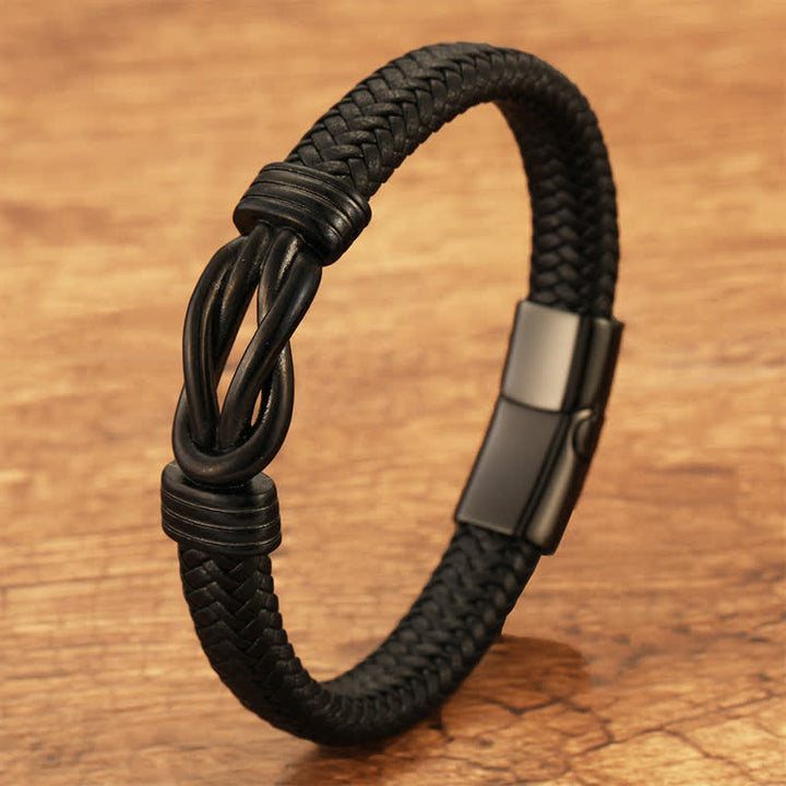 Buddha Stones Bracciale in pelle intrecciata con nodo infinito, resistente e dall'equilibrio geometrico - Nero - 7,9–8,3 pollici (20–21 cm) - image 8