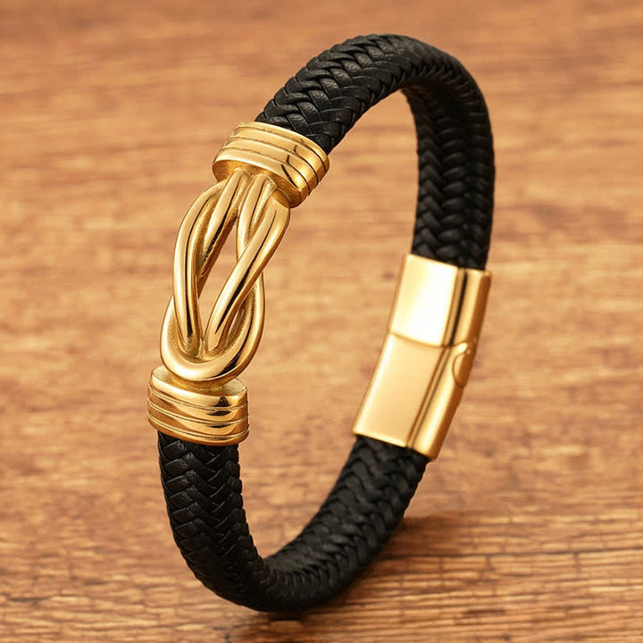 Buddha Stones Bracciale in pelle intrecciata con nodo infinito, resistente e dall'equilibrio geometrico - Oro - 7,9–8,3 pollici (20–21 cm) - image 4
