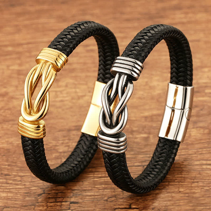 Buddha Stones Bracciale in pelle intrecciata con nodo infinito, resistente e dall'equilibrio geometrico - image 10
