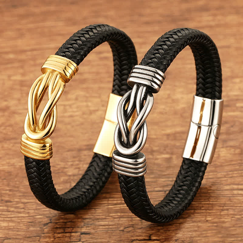 Buddha Stones Bracciale in pelle intrecciata con nodo infinito, resistente e dall'equilibrio geometrico - image 10