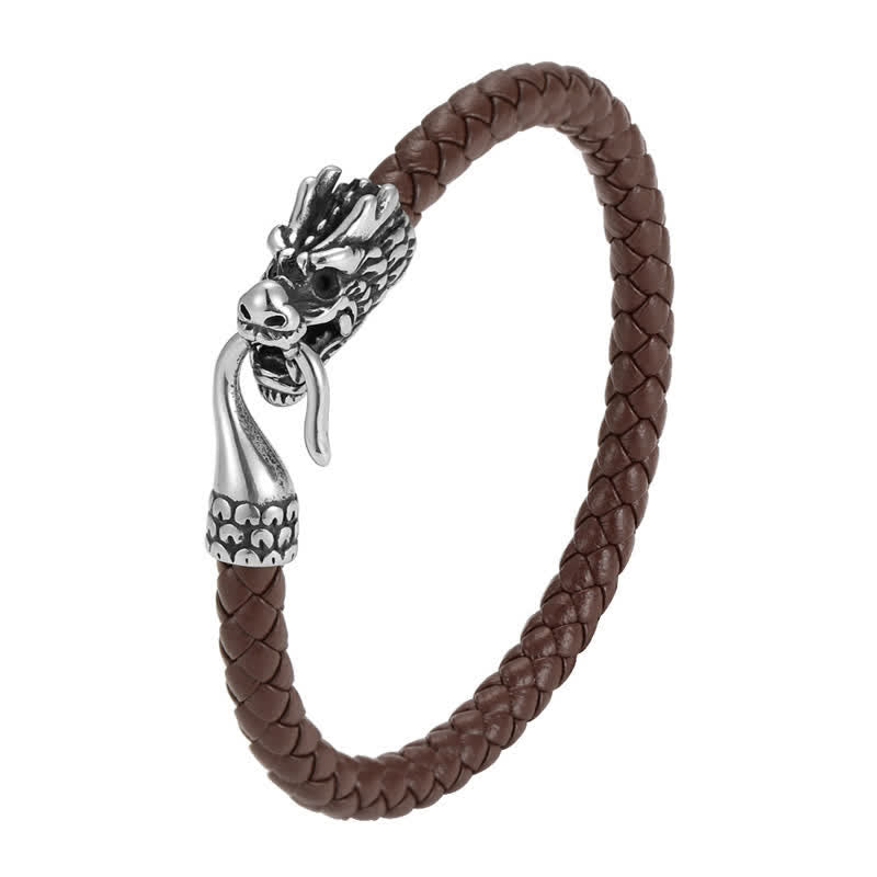 Buddha Stones Bracciale Punk in pelle intrecciata con drago e forza - image 9