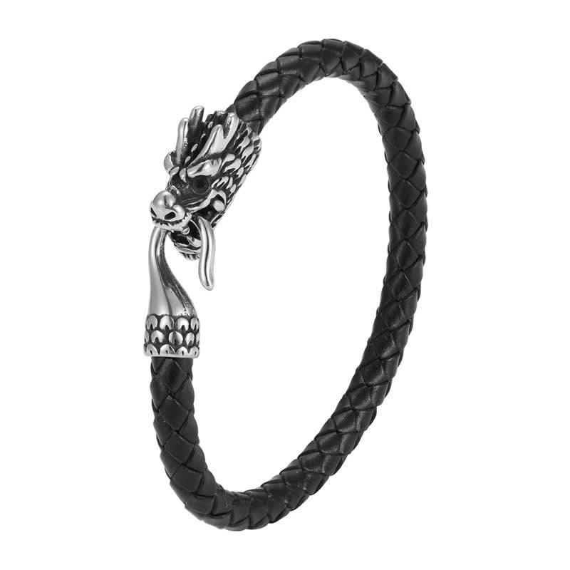 Buddha Stones Bracciale Punk in pelle intrecciata con drago e forza - image 2