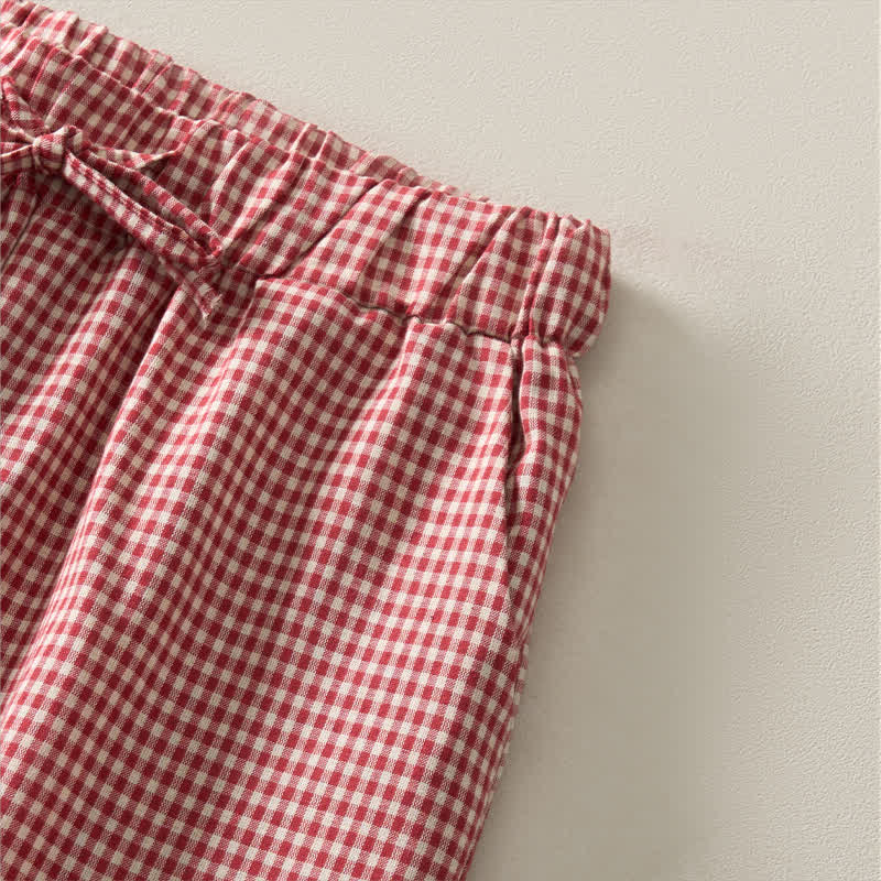 Buddha Stones Pantaloncini estivi vintage da donna in cotone a quadri con coulisse. - image 4