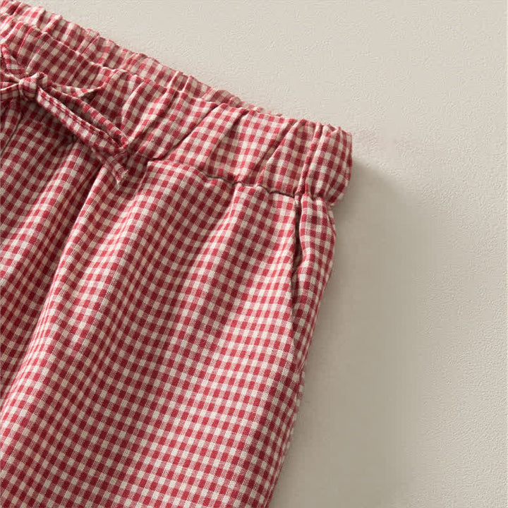 Buddha Stones Pantaloncini estivi vintage da donna in cotone a quadri con coulisse. - image 4