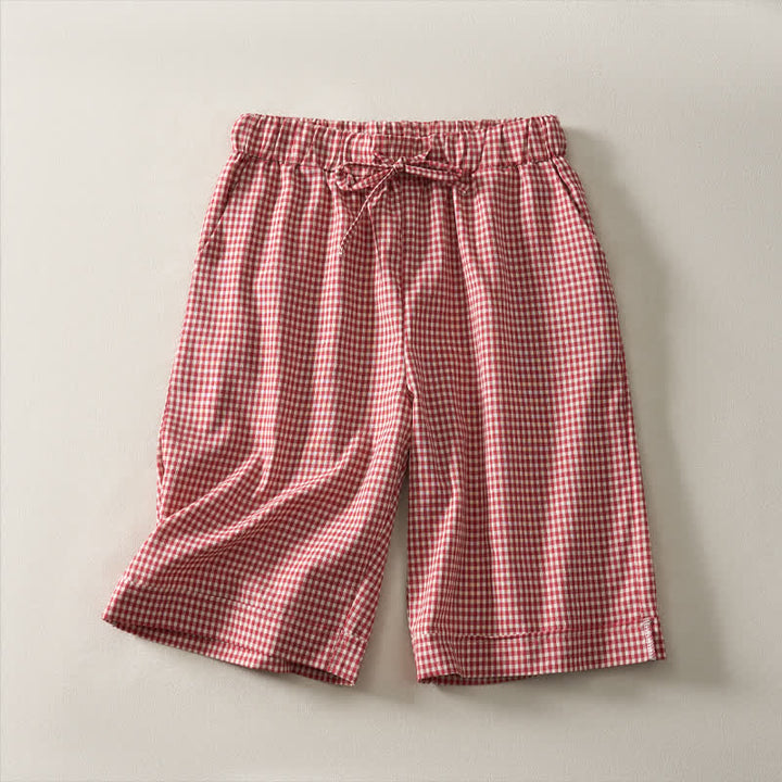 Buddha Stones Pantaloncini estivi vintage da donna in cotone a quadri con coulisse. - Rosso - US14, UK/AU18, EU46 (3XL) - image 0