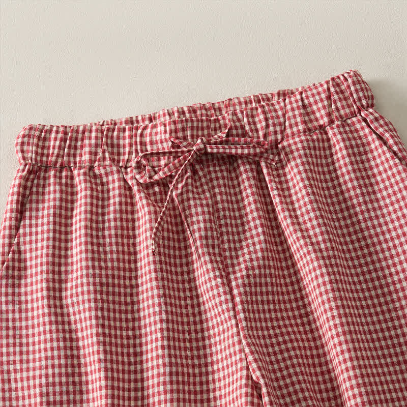 Buddha Stones Pantaloncini estivi vintage da donna in cotone a quadri con coulisse. - image 2