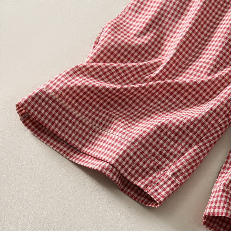 Buddha Stones Pantaloncini estivi vintage da donna in cotone a quadri con coulisse. - image 5