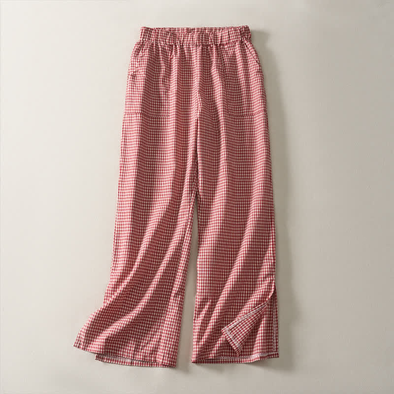 Buddha Stones Pantaloni corti da donna in cotone a quadri, stile vintage, con coulisse, per primavera/estate, modello a gamba dritta e tasche. - Rosso - US14, UK/AU18, EU46 (3XL) - image 0