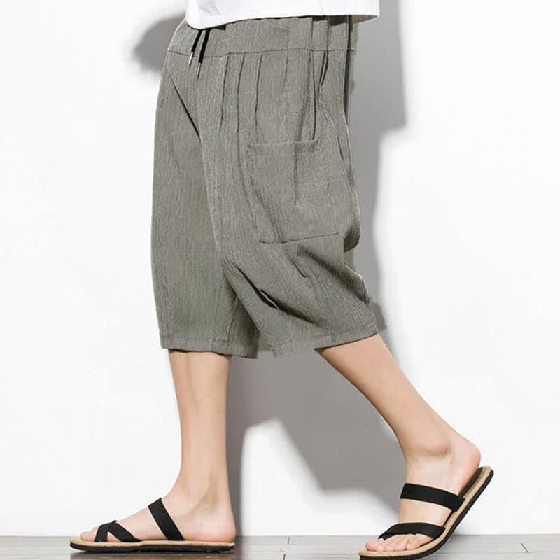 Buddha Stones Pantaloni corti da uomo estivi casual minimalisti con coulisse, tinta unita e tasca - Grigio scuro - US/UK/AU46, EU56 (5XL) - image 18