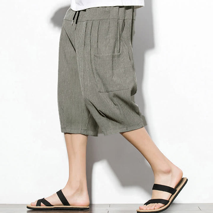 Buddha Stones Pantaloni corti da uomo estivi casual minimalisti con coulisse, tinta unita e tasca - Grigio scuro - US/UK/AU46, EU56 (5XL) - image 18