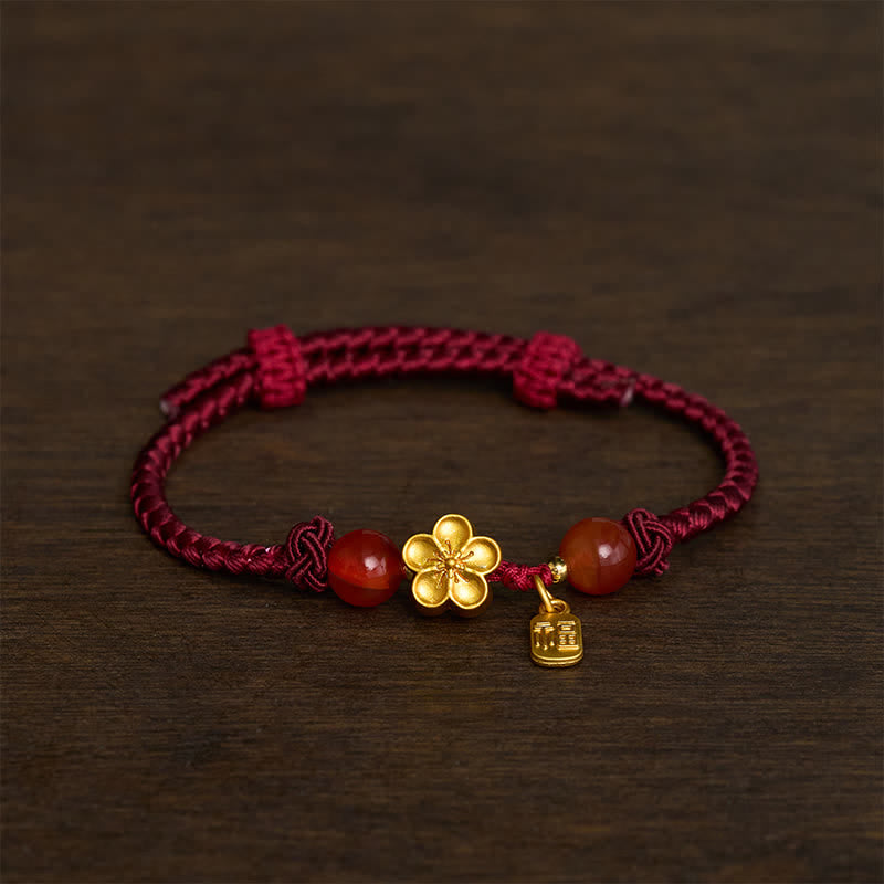 Buddha Stones Braccialetto con ciondolo a cordino rosso portafortuna con personaggio Fu e fiori di pesco color rame - Filo rosso (Protezione♥Fortuna) - image 0